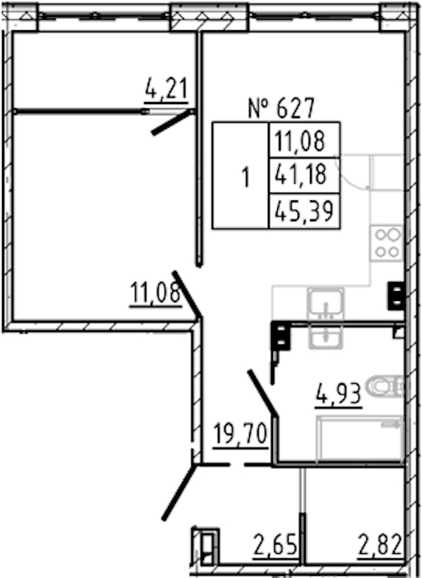 1-комнатная квартира 46.58 м², 4/8 эт., ЖК «17-33»