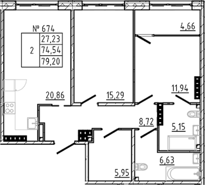 2-комнатная квартира 79.2 м², 7/8 эт., ЖК «17-33»