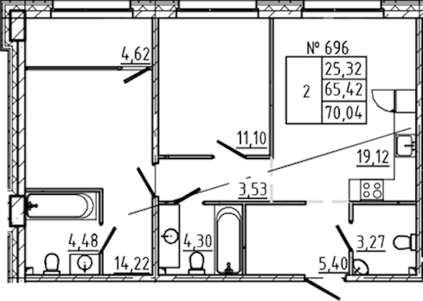 2-комнатная квартира 70.04 м², 2/8 эт., ЖК «17-33»