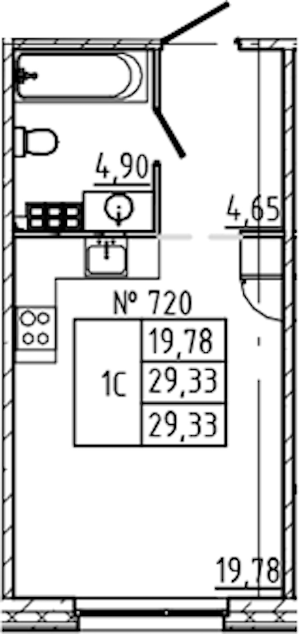 Квартира студия 29.33 м², 4/8 эт., ЖК «17-33»
