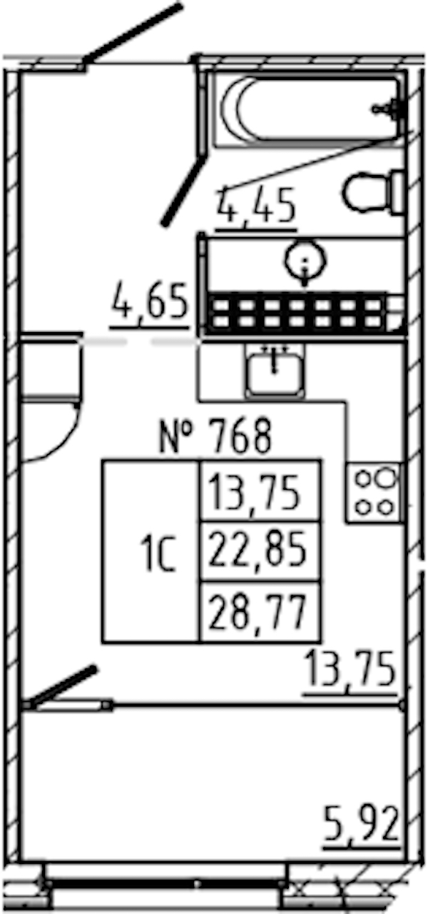Квартира студия 28.77 м², 8/8 эт., ЖК «17-33»