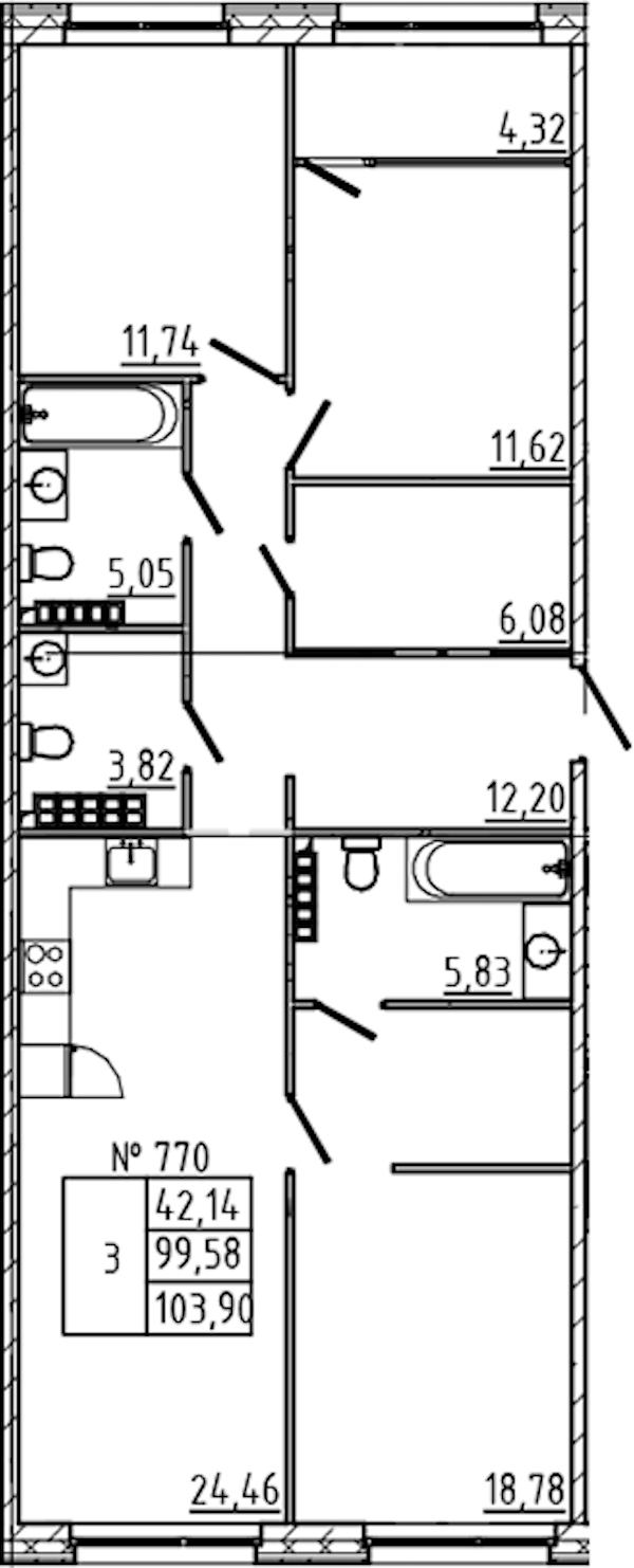 3-комнатная квартира 103.9 м², 8/8 эт., ЖК «17-33»