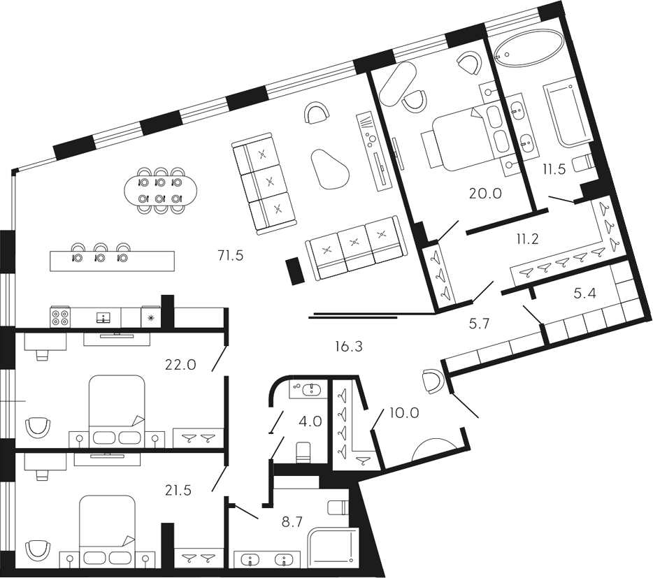 3-комнатная квартира 218.28 м², 3/8 эт., ЖК «17-33»