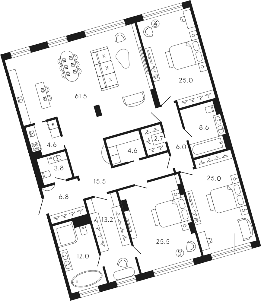 3-комнатная квартира 227.95 м², 3/8 эт., ЖК «17-33»