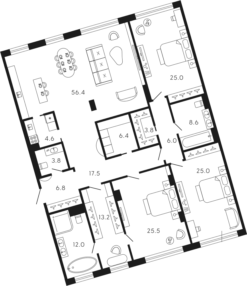 3-комнатная квартира 227.95 м², 5/8 эт., ЖК «17-33»