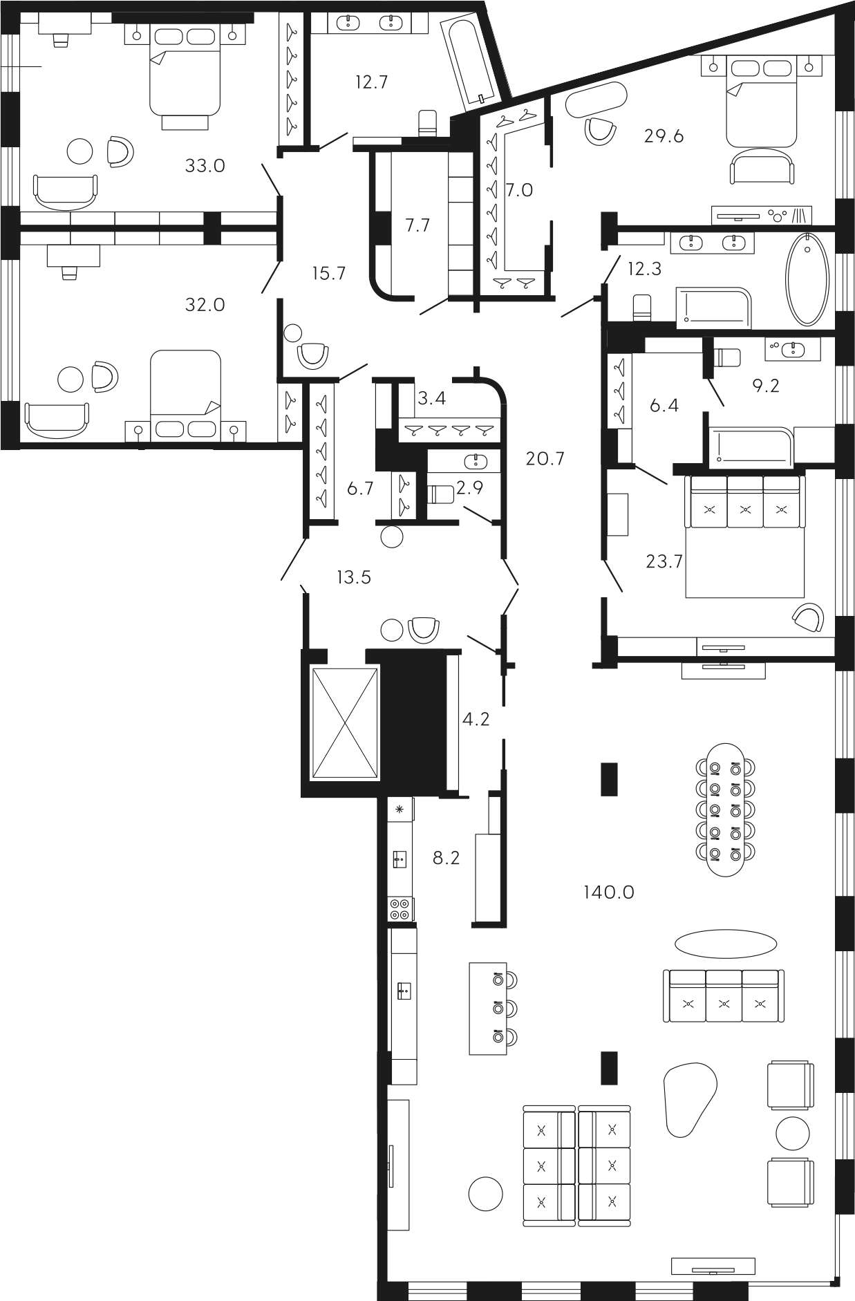 5-комнатная квартира 402.82 м², 3/8 эт., ЖК «17-33»