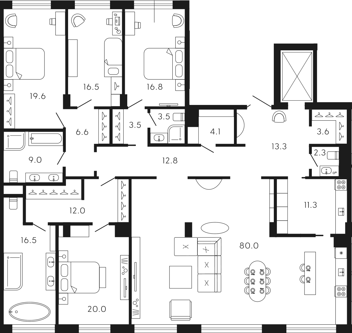 4-комнатная квартира 271.06 м², 3/8 эт., ЖК «17-33»