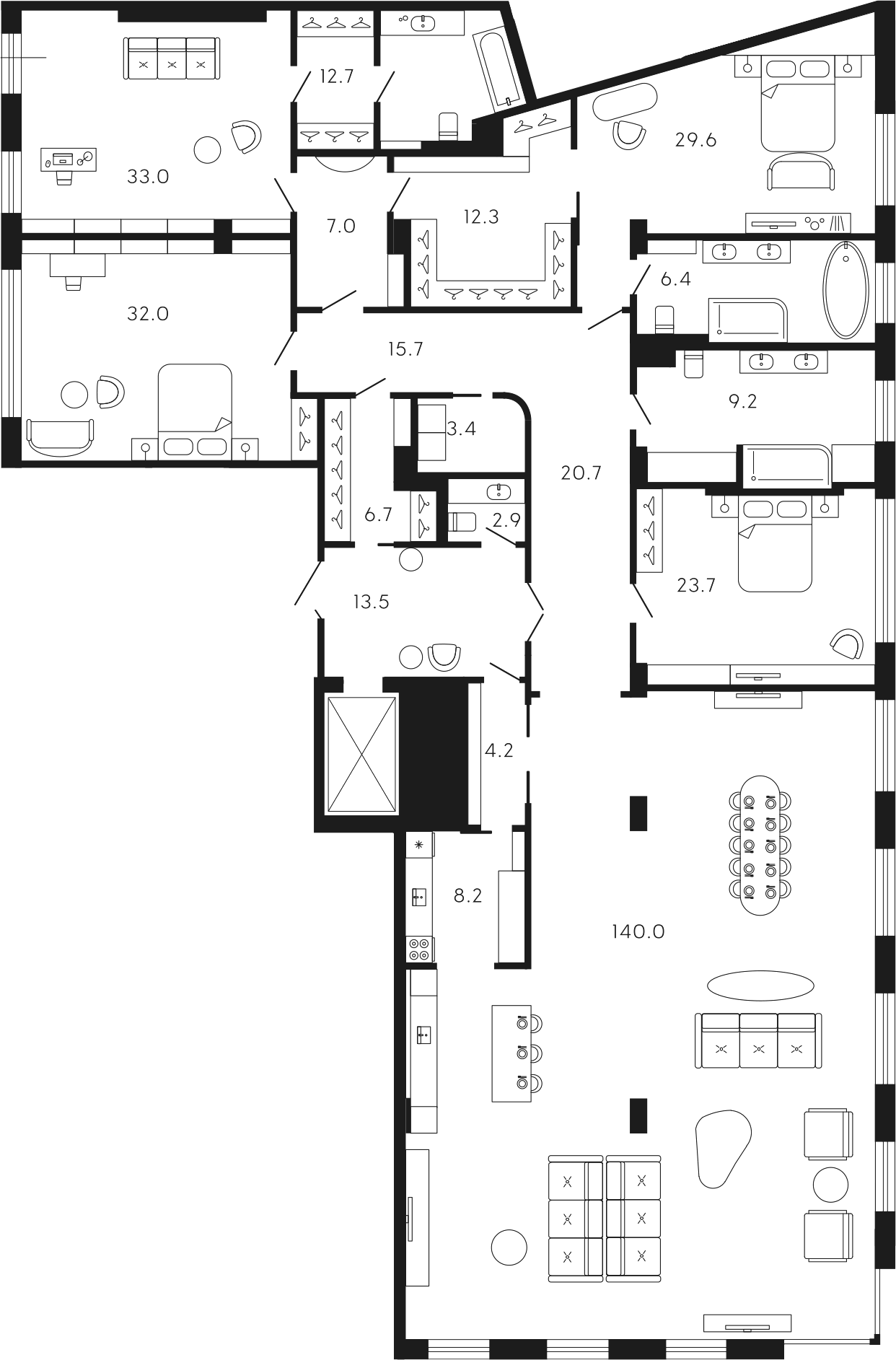 5-комнатная квартира 403.43 м², 5/8 эт., ЖК «17-33»