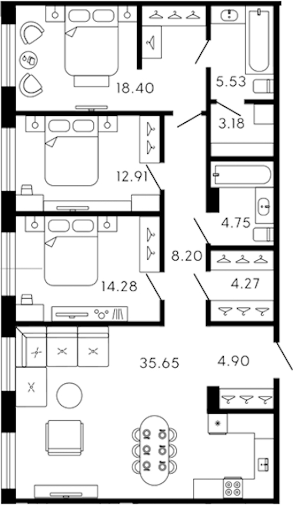 3-комнатная квартира 112.07 м², 3/8 эт., ЖК «17-33»