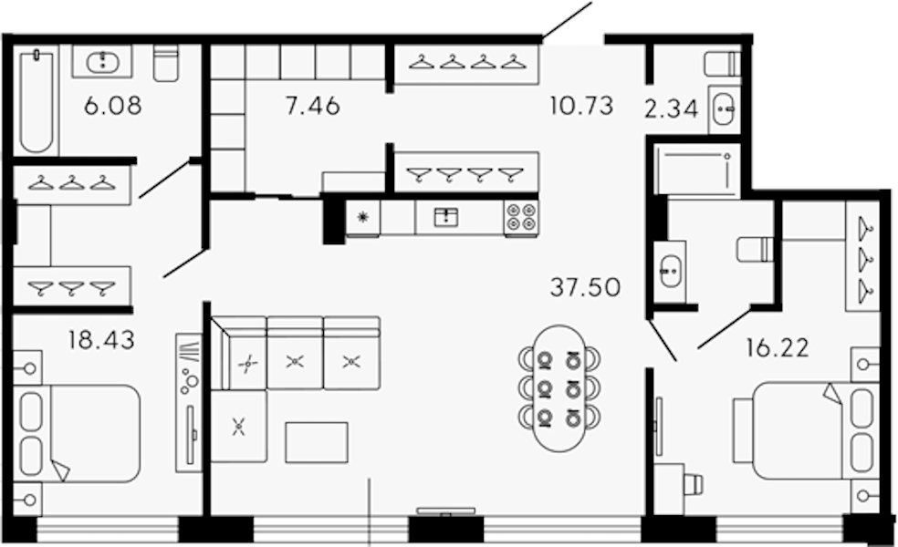 2-комнатная квартира 103.61 м², 3/8 эт., ЖК «17-33»