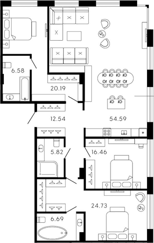 3-комнатная квартира 147.6 м², 3/8 эт., ЖК «17-33»
