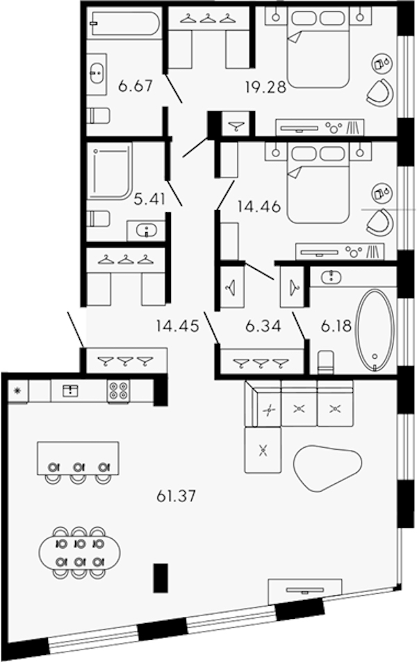 2-комнатная квартира 134.16 м², 5/8 эт., ЖК «17-33»