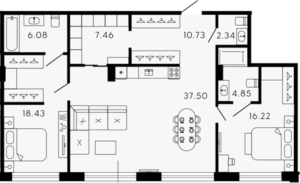 2-комнатная квартира 103.61 м², 5/8 эт., ЖК «17-33»