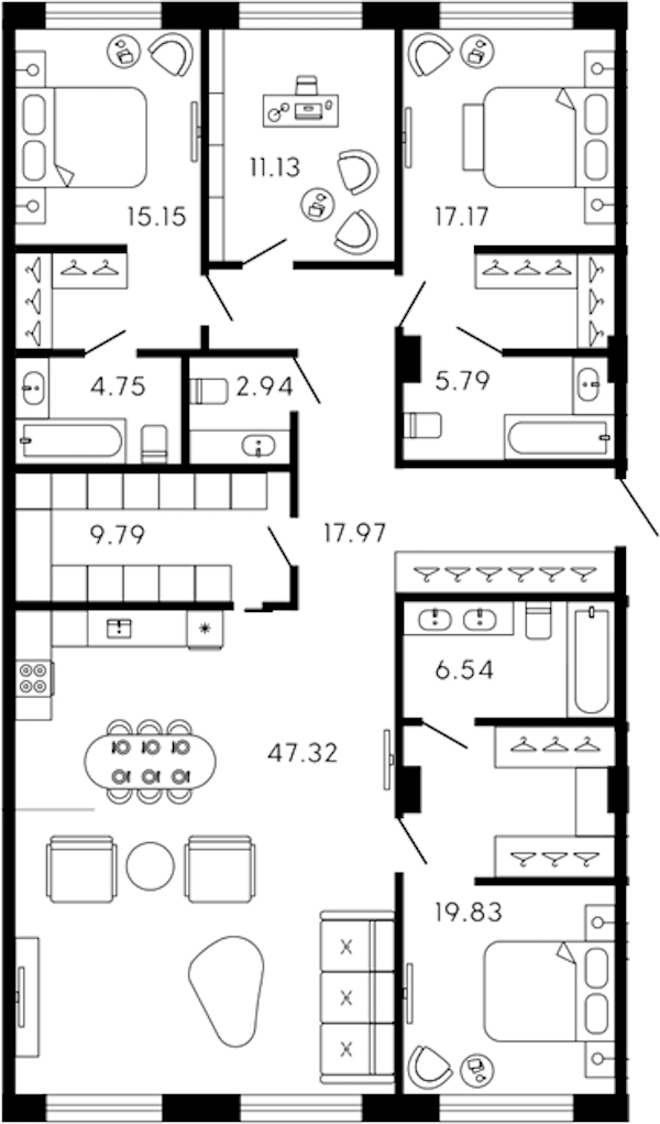 4-комнатная квартира 158.38 м², 5/8 эт., ЖК «17-33»