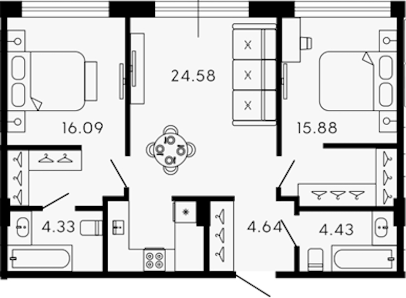 2-комнатная квартира 69.95 м², 5/8 эт., ЖК «17-33»