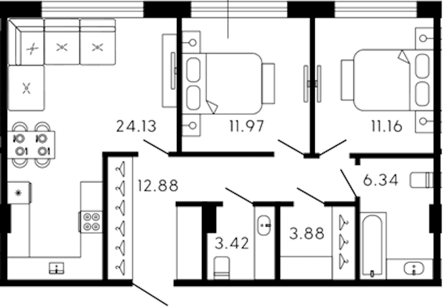 2-комнатная квартира 73.78 м², 5/8 эт., ЖК «17-33»