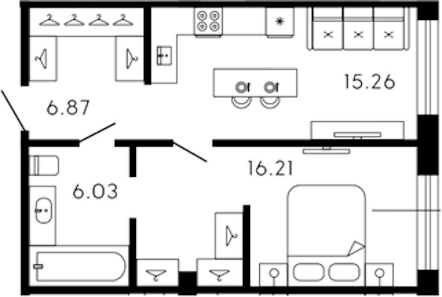1-комнатная квартира 44.37 м², 5/8 эт., ЖК «17-33»
