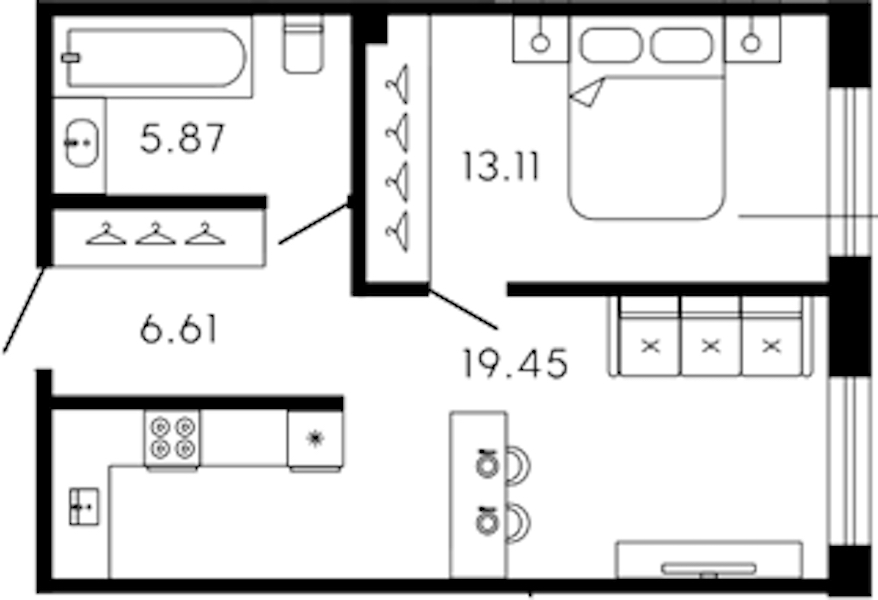 1-комнатная квартира 45.04 м², 5/8 эт., ЖК «17-33»