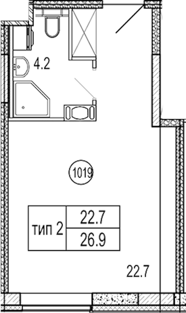 Квартира студия 26.9 м², 10/10 эт., Апарт-отель «VIDI»