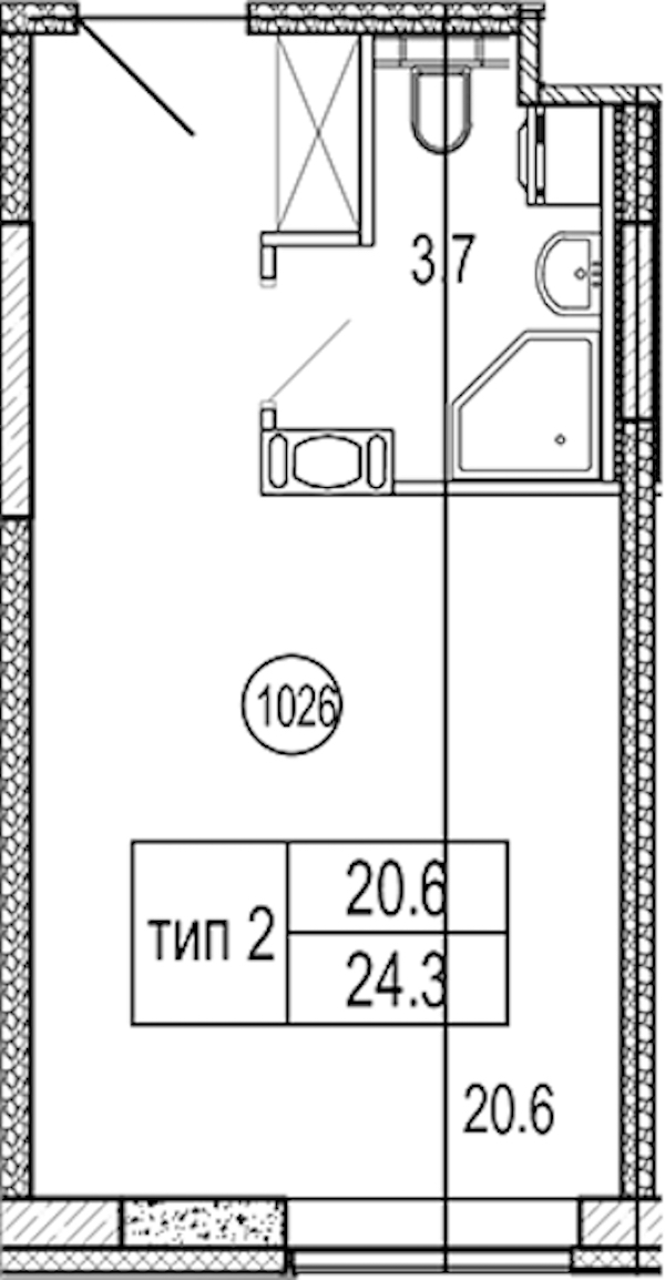 Квартира студия 24.4 м², 10/10 эт., Апарт-отель «VIDI»