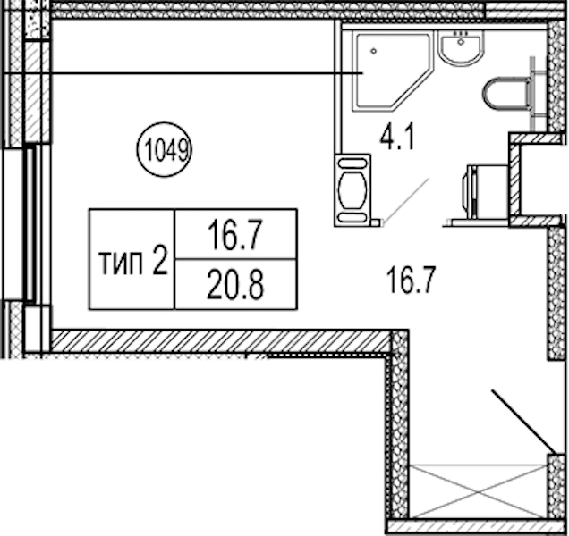 Квартира студия 21.2 м², 10/10 эт., Апарт-отель «VIDI»