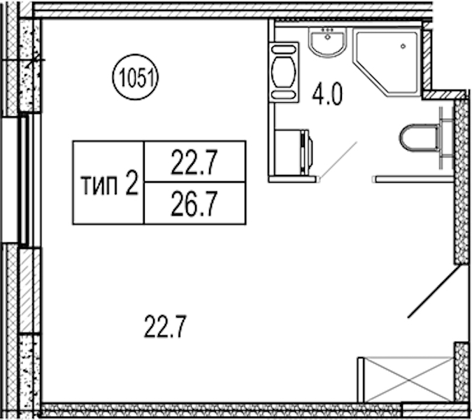 Квартира студия 26.9 м², 10/10 эт., Апарт-отель «VIDI»
