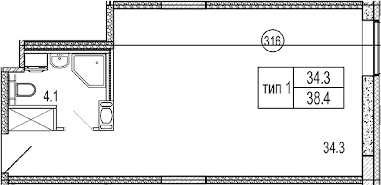 Квартира студия 38.4 м², 3/10 эт., Апарт-отель «VIDI»