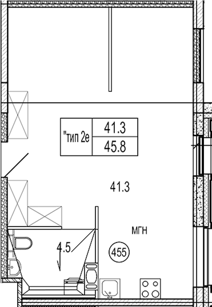 Квартира студия 45.8 м², 4/10 эт., Апарт-отель «VIDI»