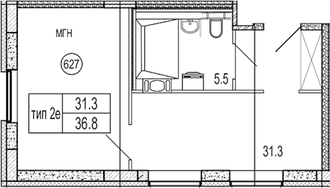 Квартира студия 36.4 м², 6/10 эт., Апарт-отель «VIDI»