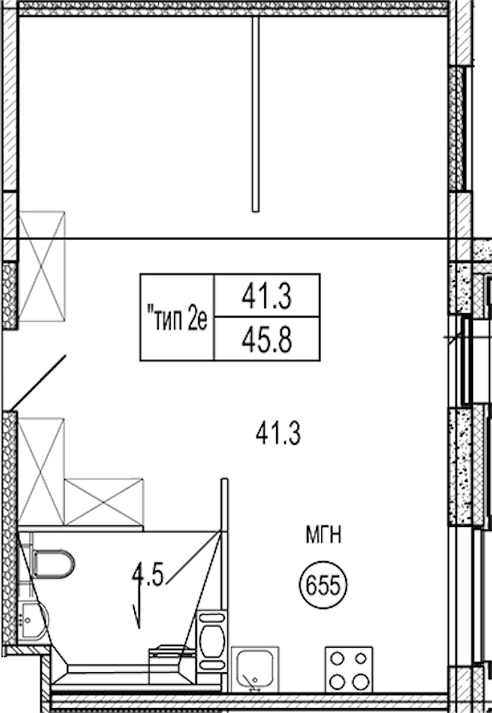 Квартира студия 45.8 м², 6/10 эт., Апарт-отель «VIDI»
