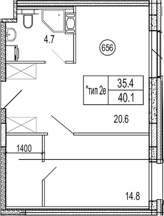 1-комнатная квартира 40.1 м², 6/10 эт., Апарт-отель «VIDI»