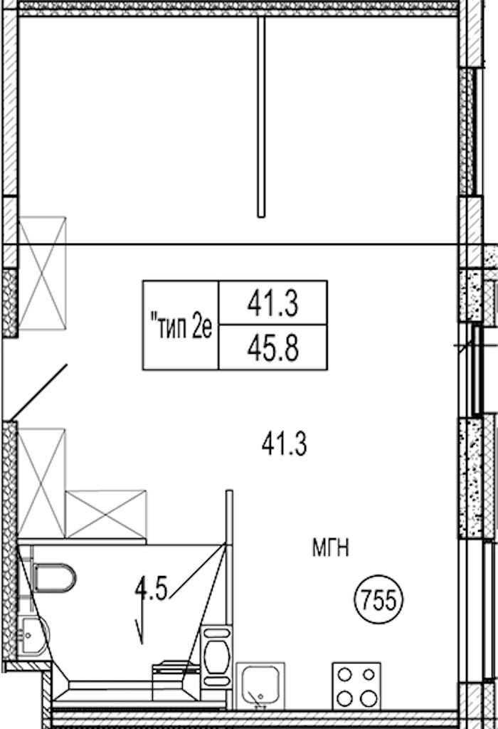 Квартира студия 45.8 м², 7/10 эт., Апарт-отель «VIDI»