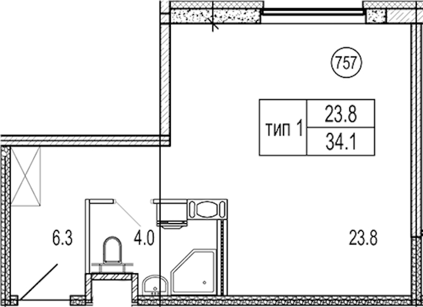 Квартира студия 34.1 м², 7/10 эт., Апарт-отель «VIDI»