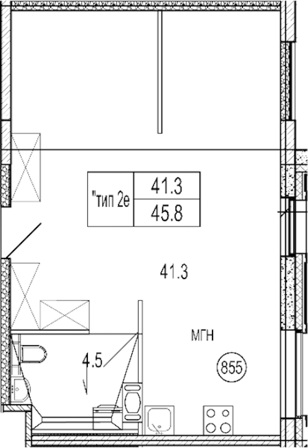 Квартира студия 45.8 м², 8/10 эт., Апарт-отель «VIDI»