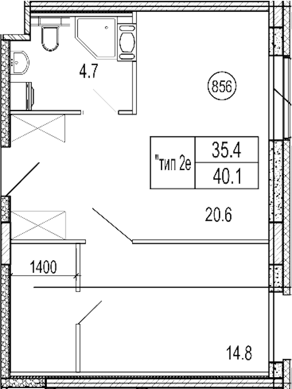 1-комнатная квартира 40.1 м², 8/10 эт., Апарт-отель «VIDI»