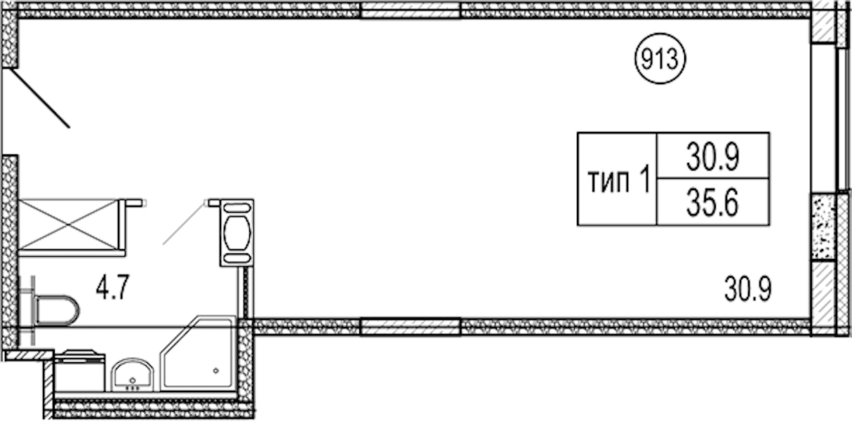 Квартира студия 35.6 м², 9/10 эт., Апарт-отель «VIDI»