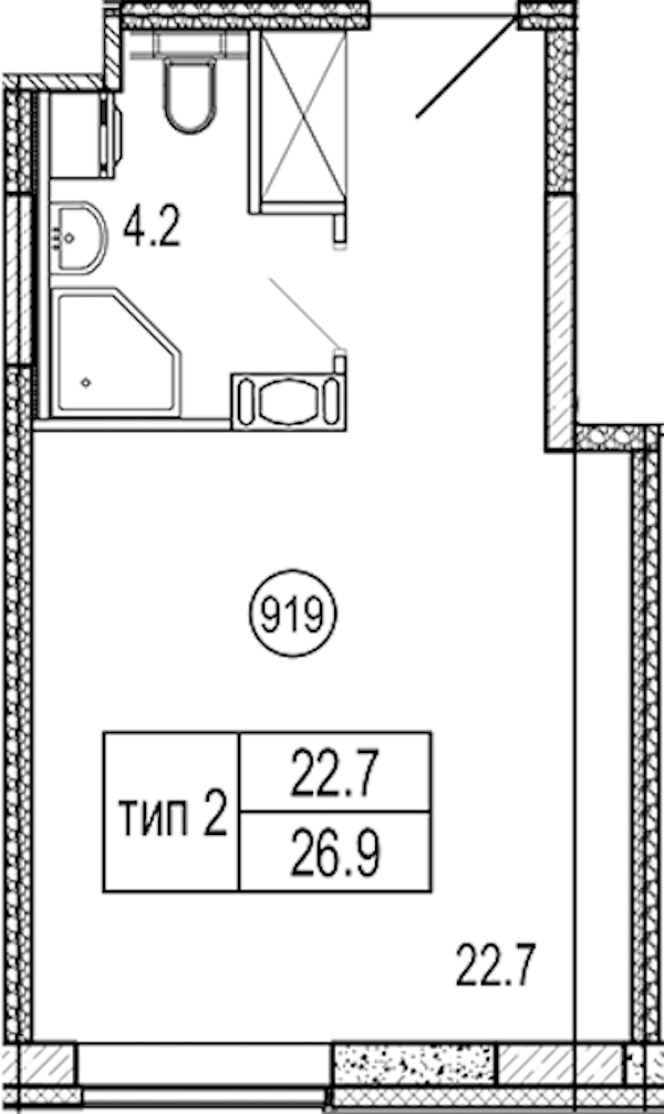 Квартира студия 26.9 м², 9/10 эт., Апарт-отель «VIDI»