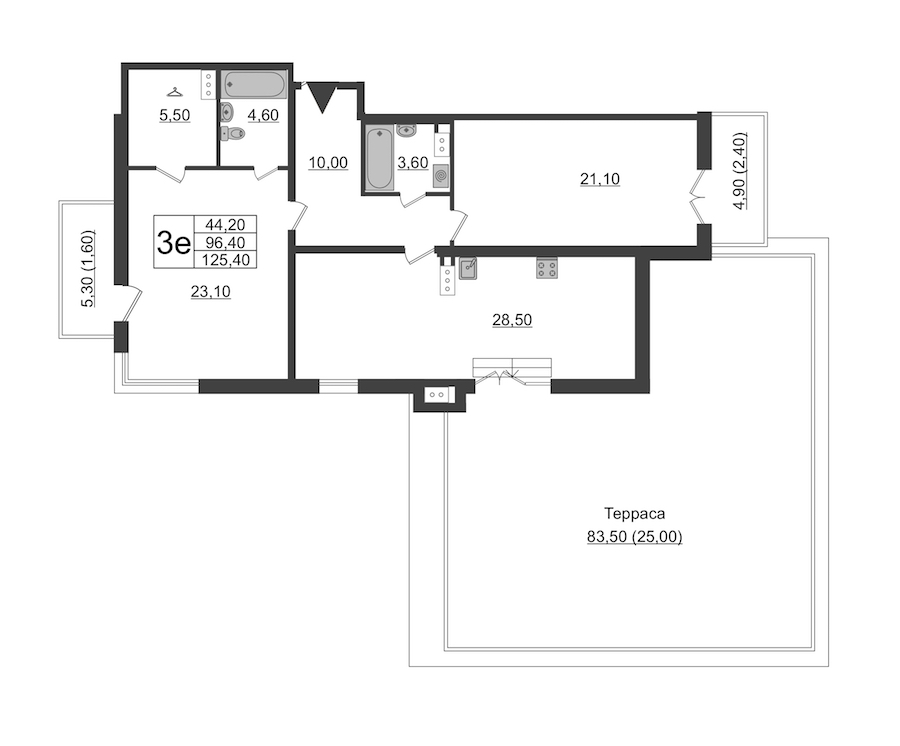 2-комнатная квартира 125.4 м², 7/9 эт., ЖК «Upoint»