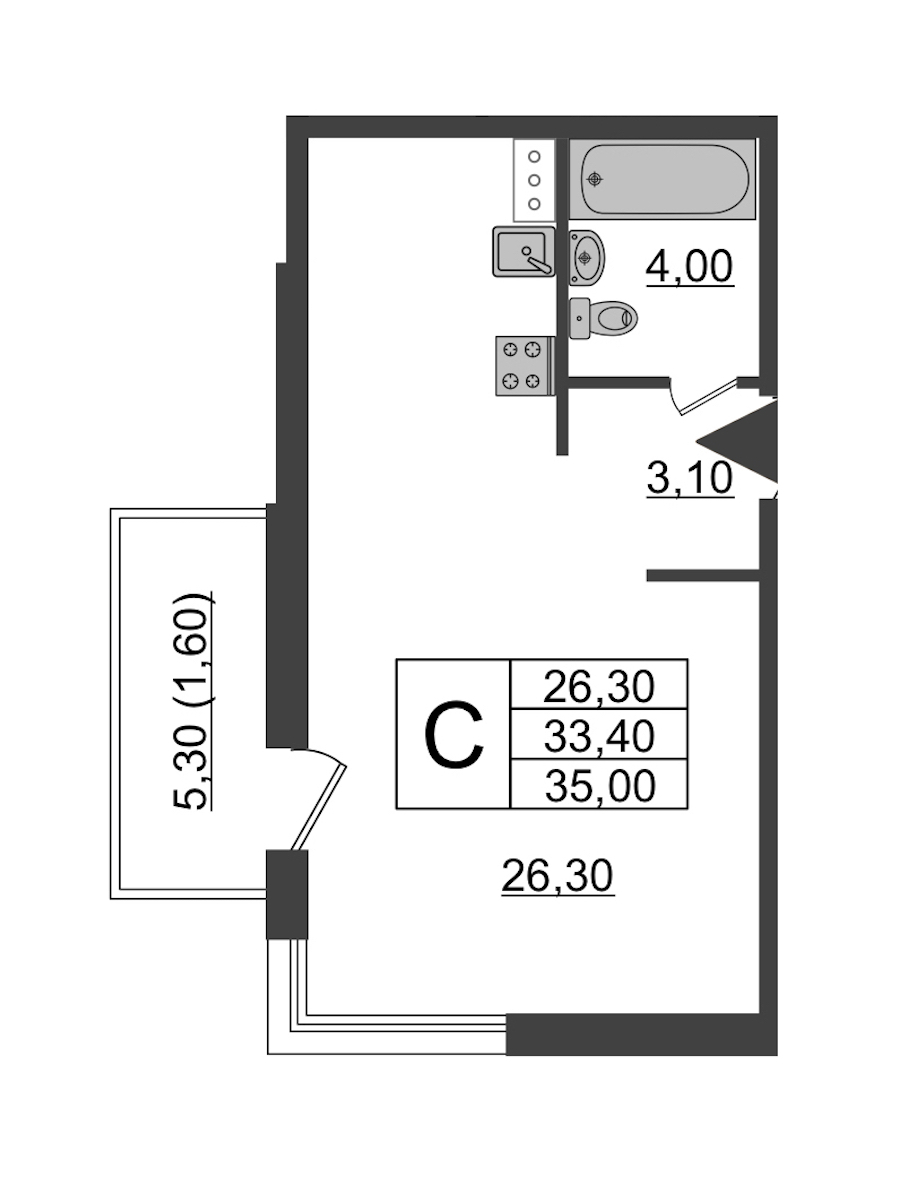 Квартира студия 35 м², 6/9 эт., ЖК «Upoint»
