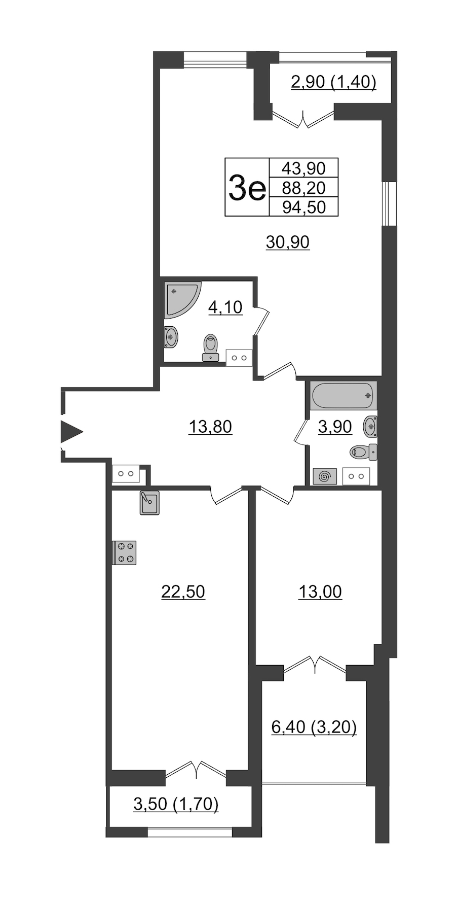 2-комнатная квартира 94.5 м², 5/9 эт., ЖК «Upoint»