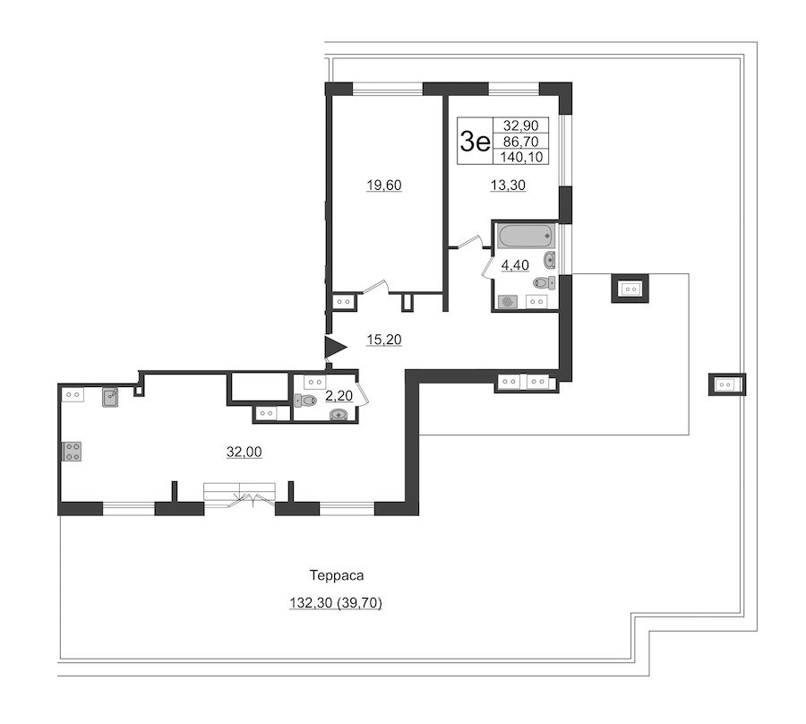 2-комнатная квартира 140.1 м², 9/9 эт., ЖК «Upoint»