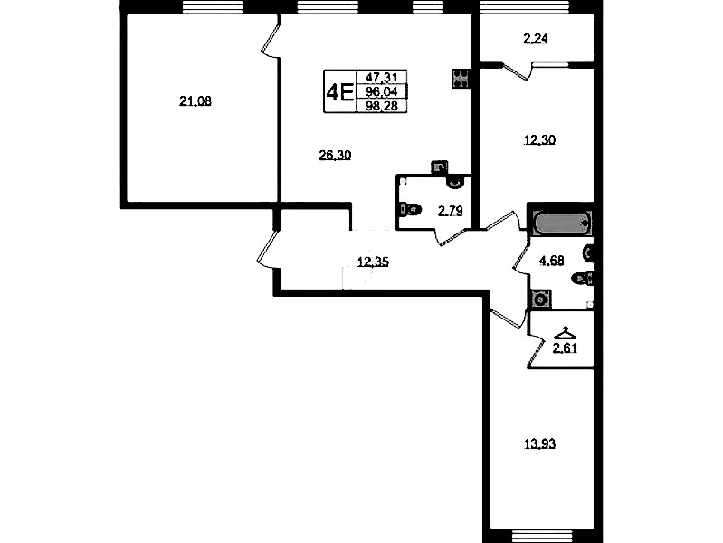 3-комнатная квартира 98.28 м², 2/4 эт., ЖК «Лисино»