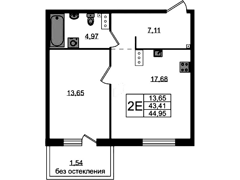 1-комнатная квартира 44.95 м², 4/4 эт., ЖК «Лисино»