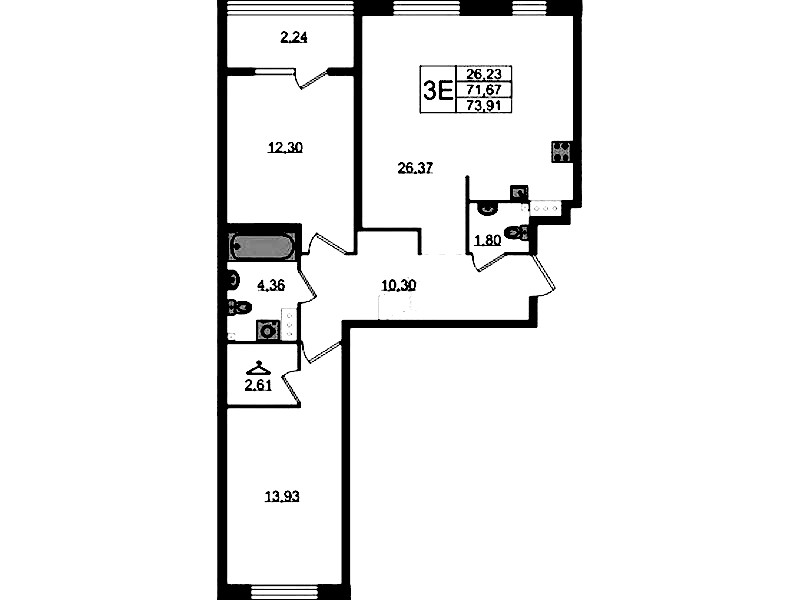 2-комнатная квартира 73.91 м², 4/4 эт., ЖК «Лисино»