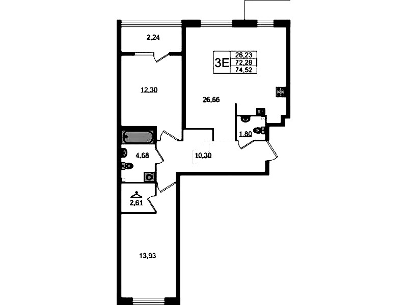 2-комнатная квартира 74.52 м², 2/4 эт., ЖК «Лисино»