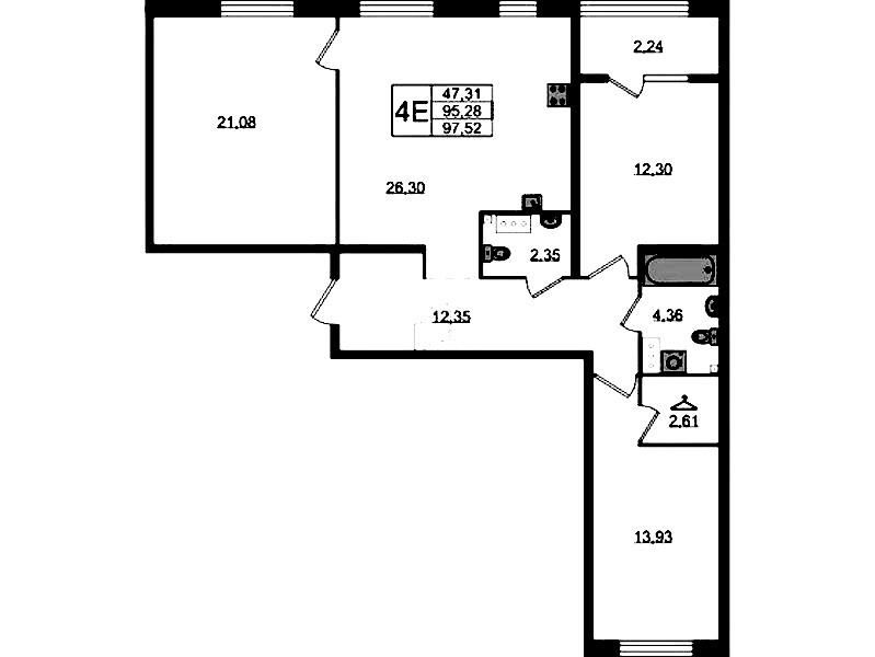 3-комнатная квартира 97.52 м², 3/4 эт., ЖК «Лисино»