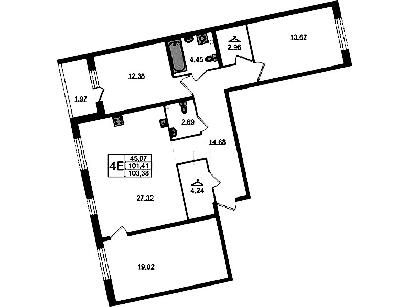 3-комнатная квартира 103.38 м², 2/4 эт., ЖК «Лисино»