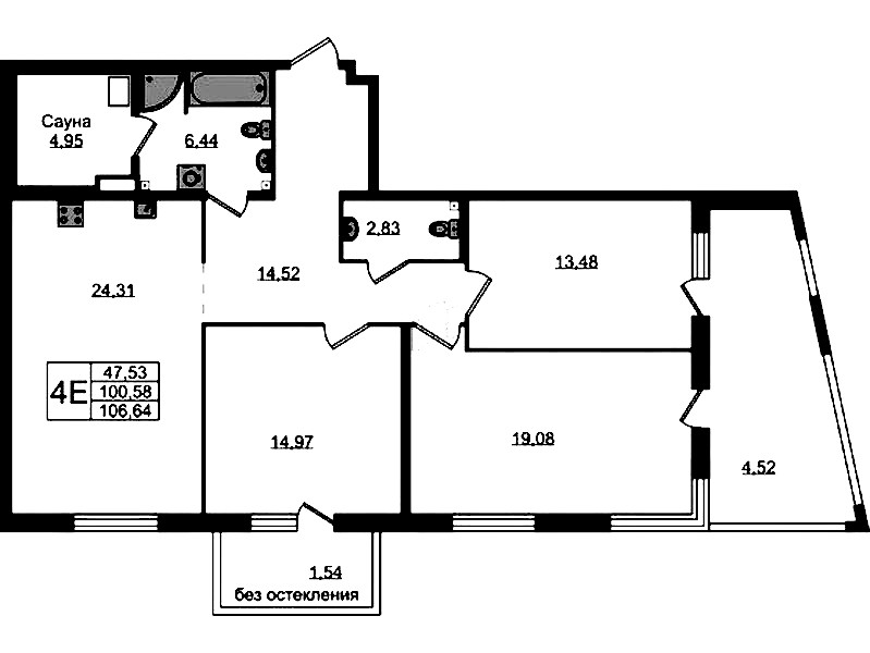 3-комнатная квартира 106.64 м², 2/4 эт., ЖК «Лисино»