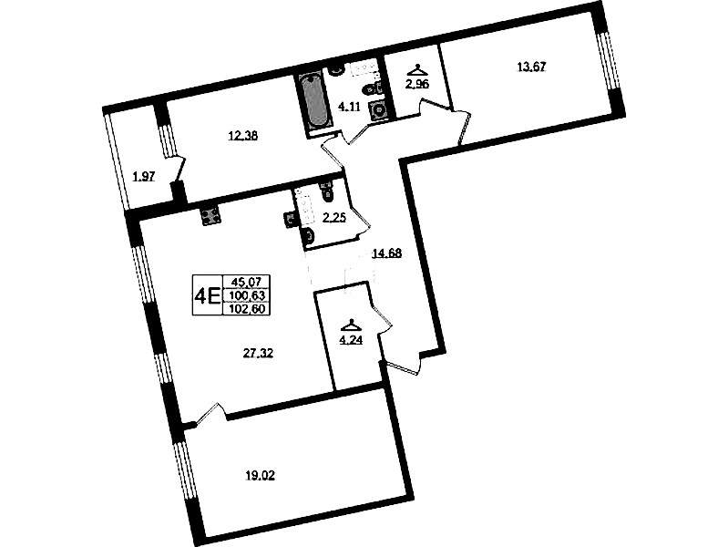 3-комнатная квартира 102.6 м², 4/4 эт., ЖК «Лисино»