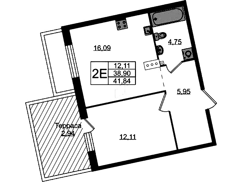 1-комнатная квартира 41.84 м², 1/4 эт., ЖК «Лисино»